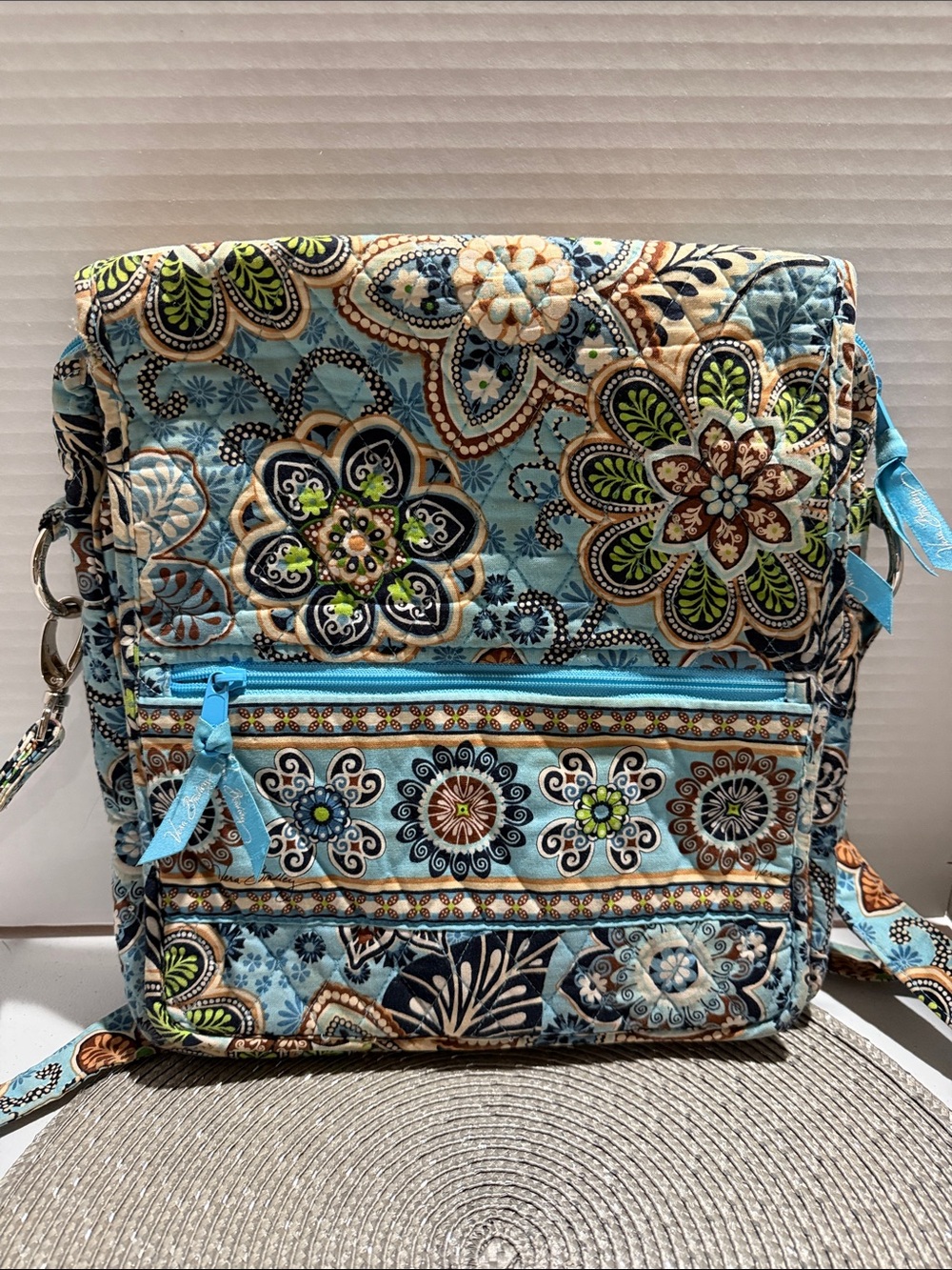 Floral Quilted Crossbody Bag in Light Blue